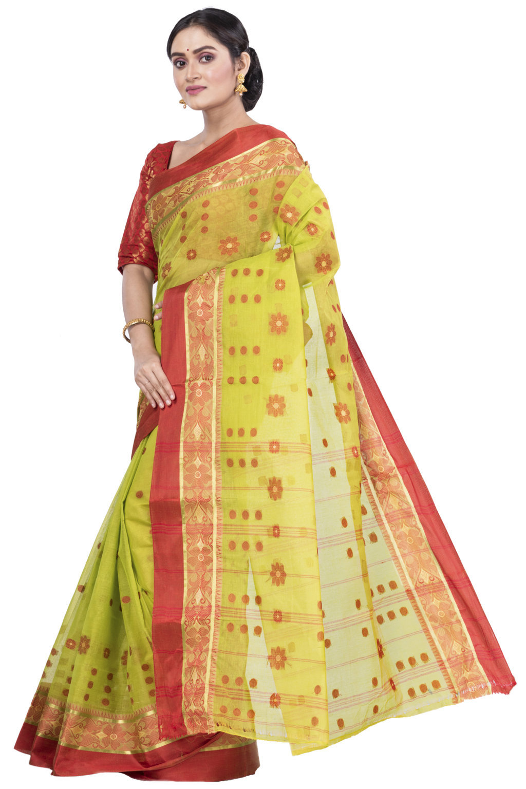 Green Pure Cotton BolLata_Tant Tant Saree (838)